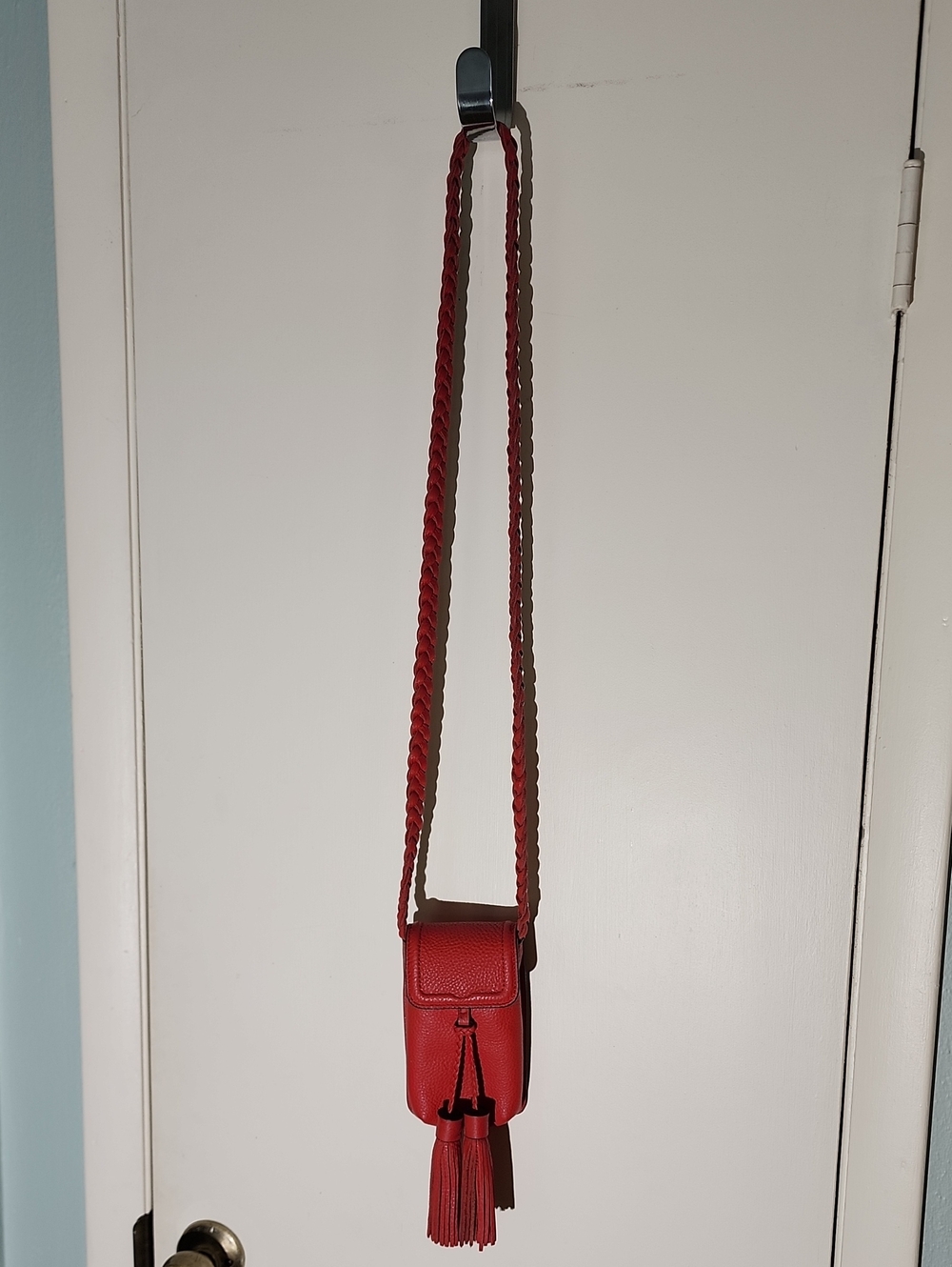 Rebecca Minkoff Red Braided Strap Crossbody Pouch with Tassel